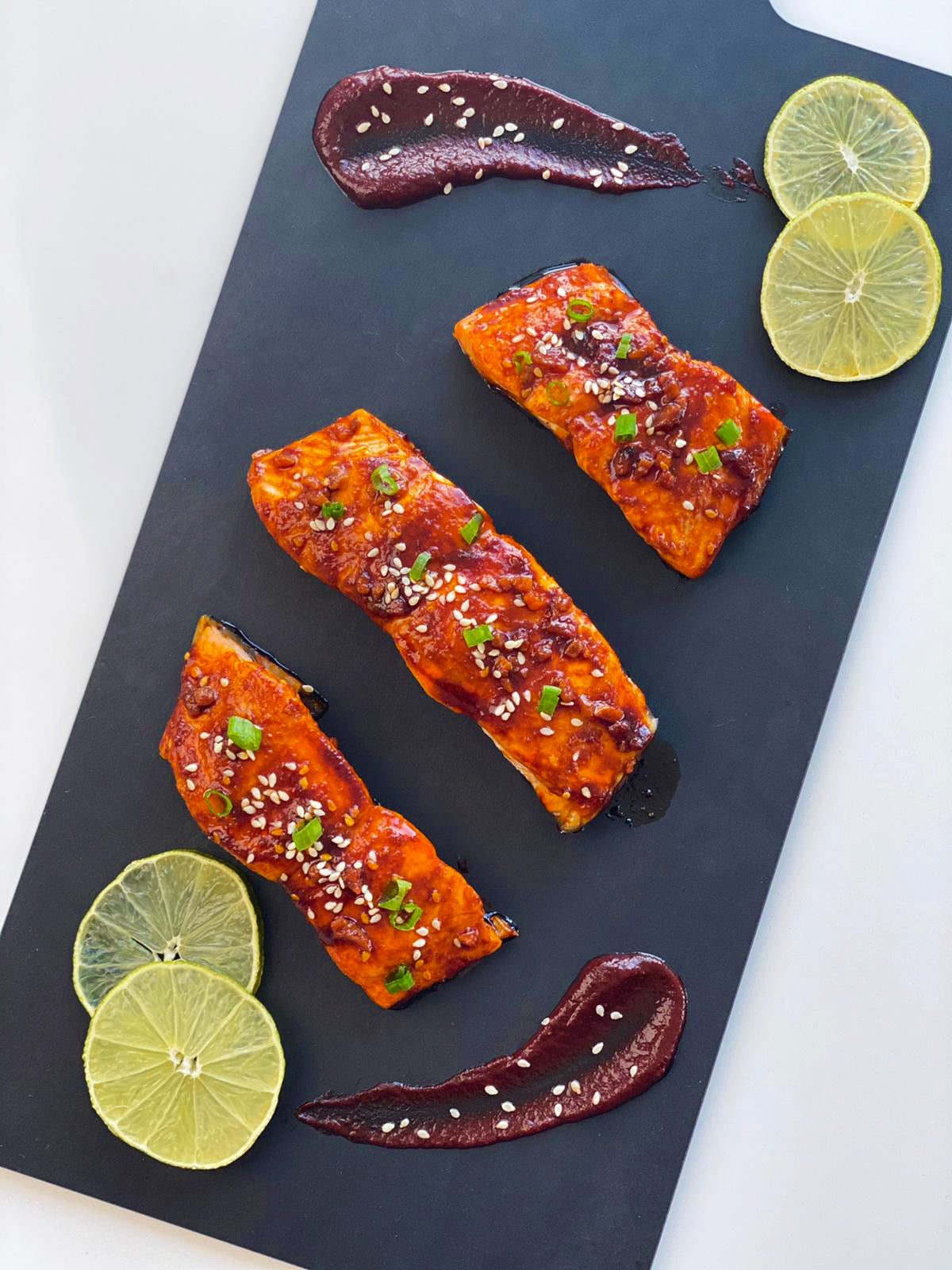 Sweet & Spicy Aji Panca Miso Glazed Salmon - Brasa Peruvian Kitchen